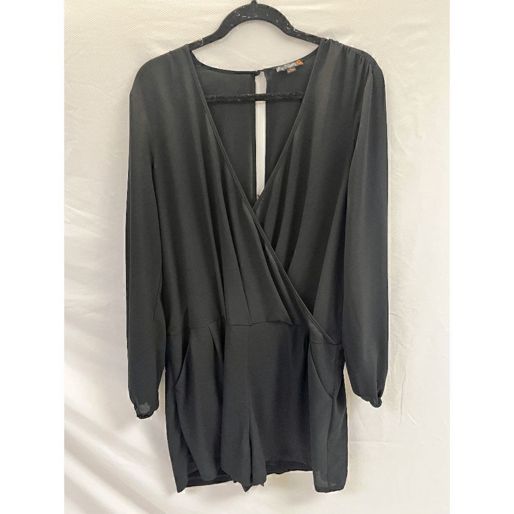 Guess Womens Long Sleeve V neck Formal Romper Black Size XL